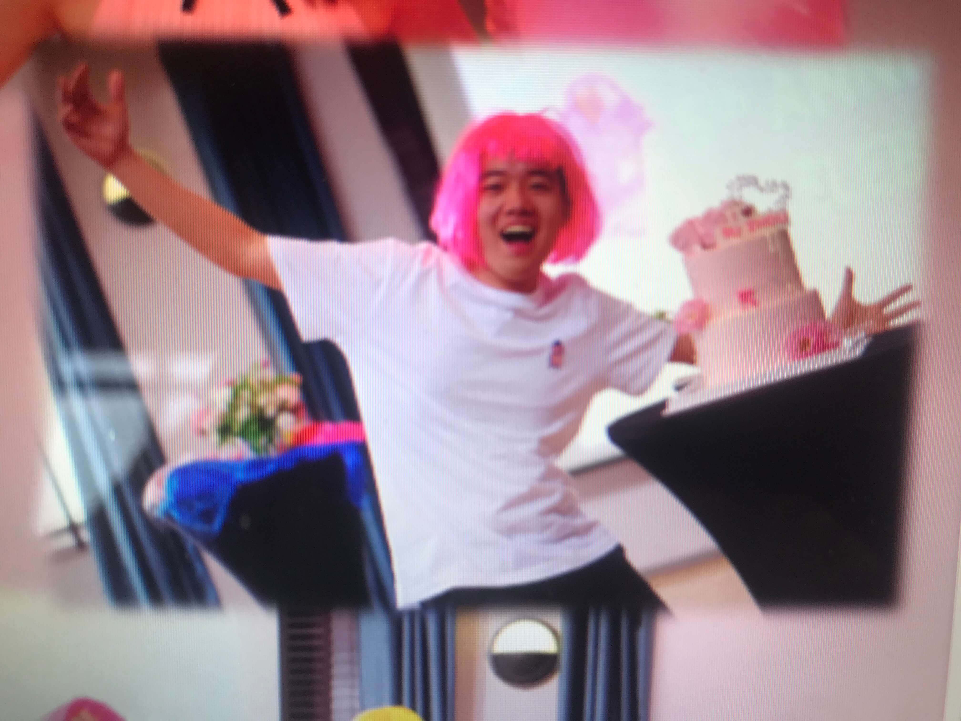 me and my pink wig at the company's anniversary