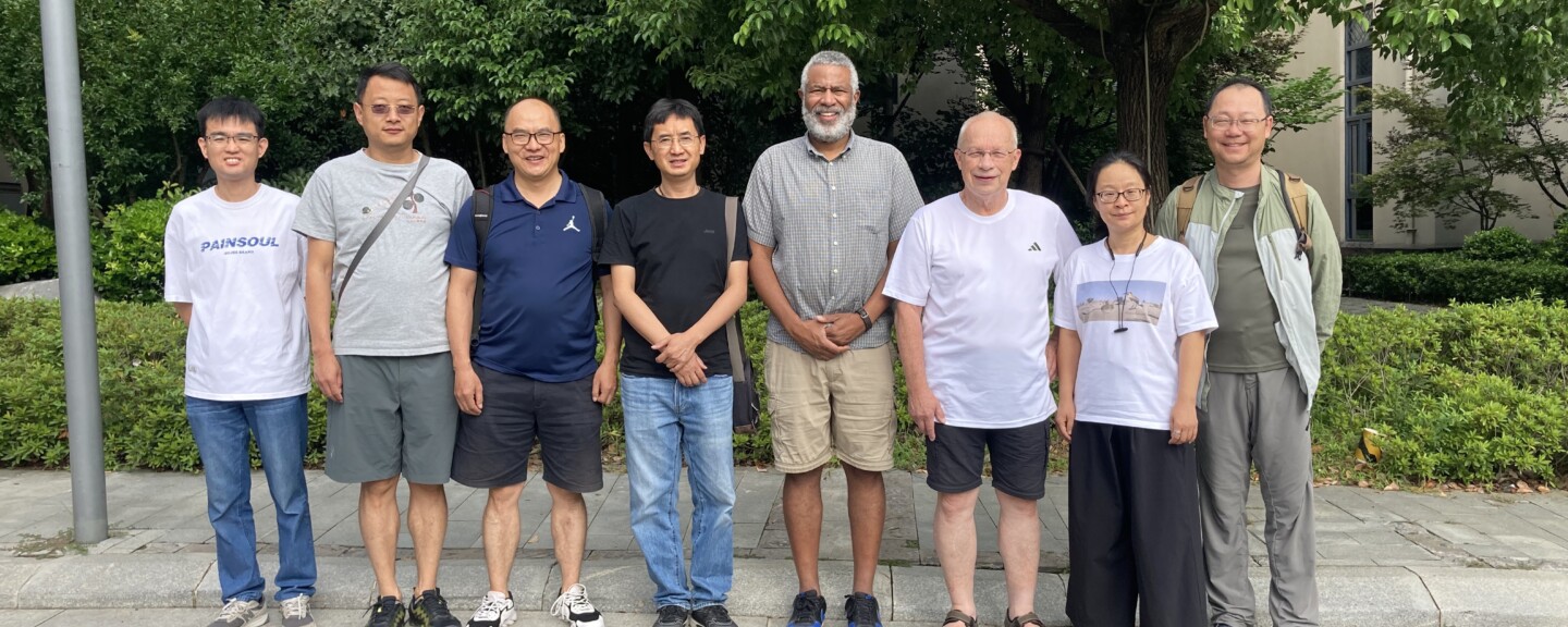 Members of the Desertification research team in Xuzhou during an in-person meeting in August 2023. From left to right: Lei Zhang, Jiangsu Normal University; Prof. Gang Feng, Department of Ecology, Inner Mongolia University; Gang Liu, Chinese Academy of Forestry, Beijing; Shaoyuan Wu, Professor and Dean of Life Sciences, Jiangsu Normal University; Scott Edwards, Harvard; Per Ericson, Stockholm Museum of Natural History; Prof. Yanhua Qu, Institute of Zoology, Chinese Academy of Sciences, Beijing; Gang Song, Institute of Zoology, Chinese Academy of Sciences.